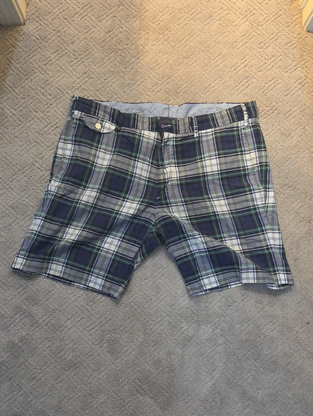 Polo Ralph Men's Plaid Cotton Blend Shorts - Navy & Green
